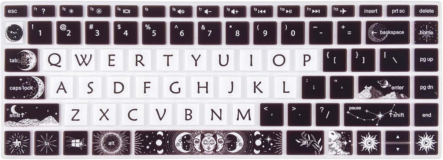 Cute Silicone Keyboard Cover for HP Pavilion x360 14 14-BA/BF/BW/CD/CF/DQ/DK/DH/DS/DF/FQ Series, 14-dk1013dx/dk1003dx/dk0002dx 14-dq1043cl 14-fq0013dx, Sun and Moon